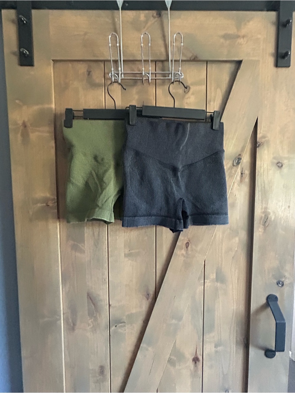 2 pair Ribbed High-Waist Bike Shorts in Olive Green and Charcoal